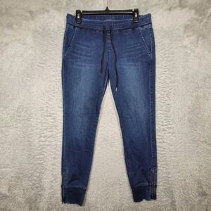 Level 99‎ Denim Joggers Womens Small Blue Drawstring Zip Pull On Pants 32x27